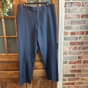 Tommy Hilfiger Men Wool Dress Pants 36x30 Navy Blue Flat Front Preppy Casual
